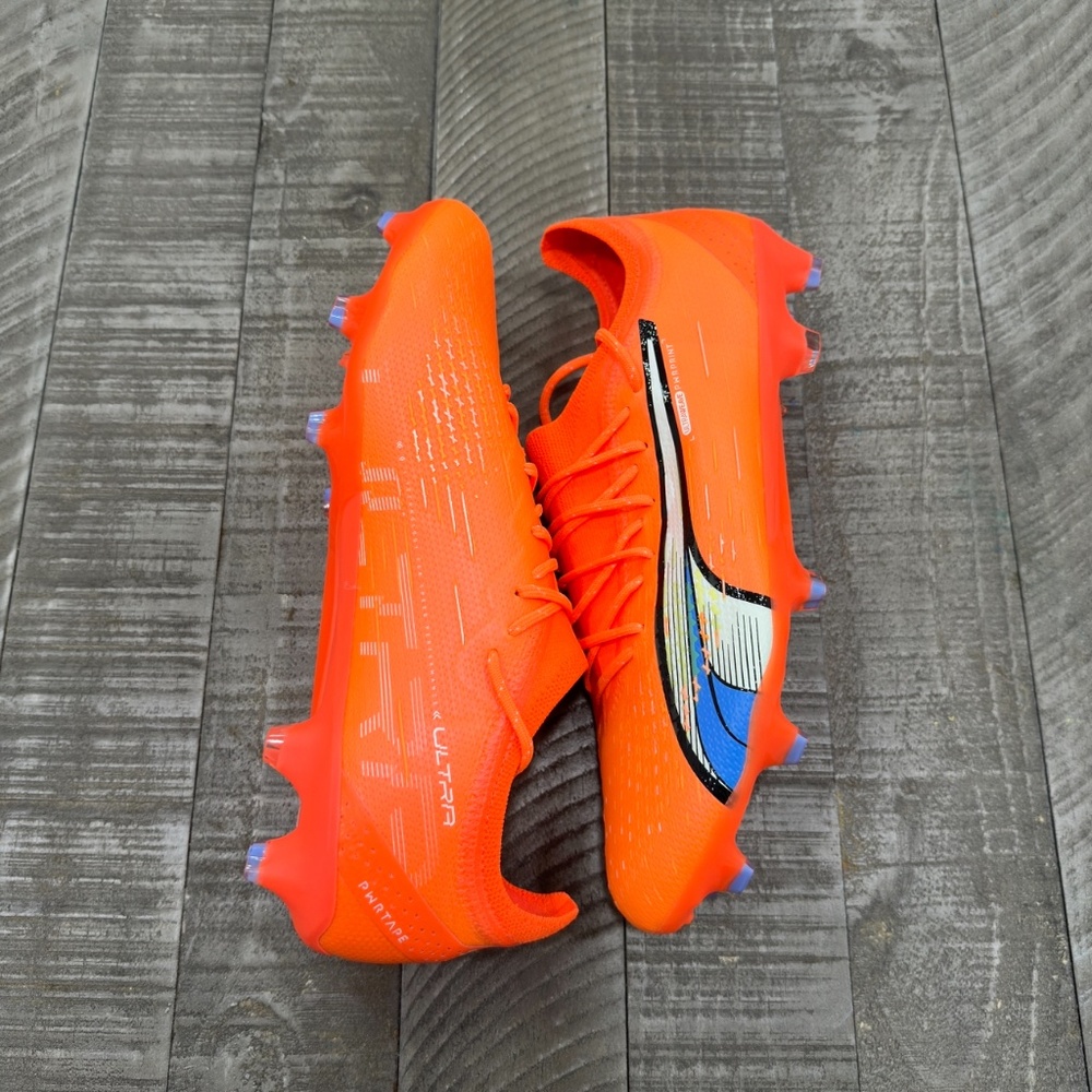 New Puma Mens Ultra Ultimate FG/AG Soccer Cleats 107163-01 Orange/Blue Size 11.5